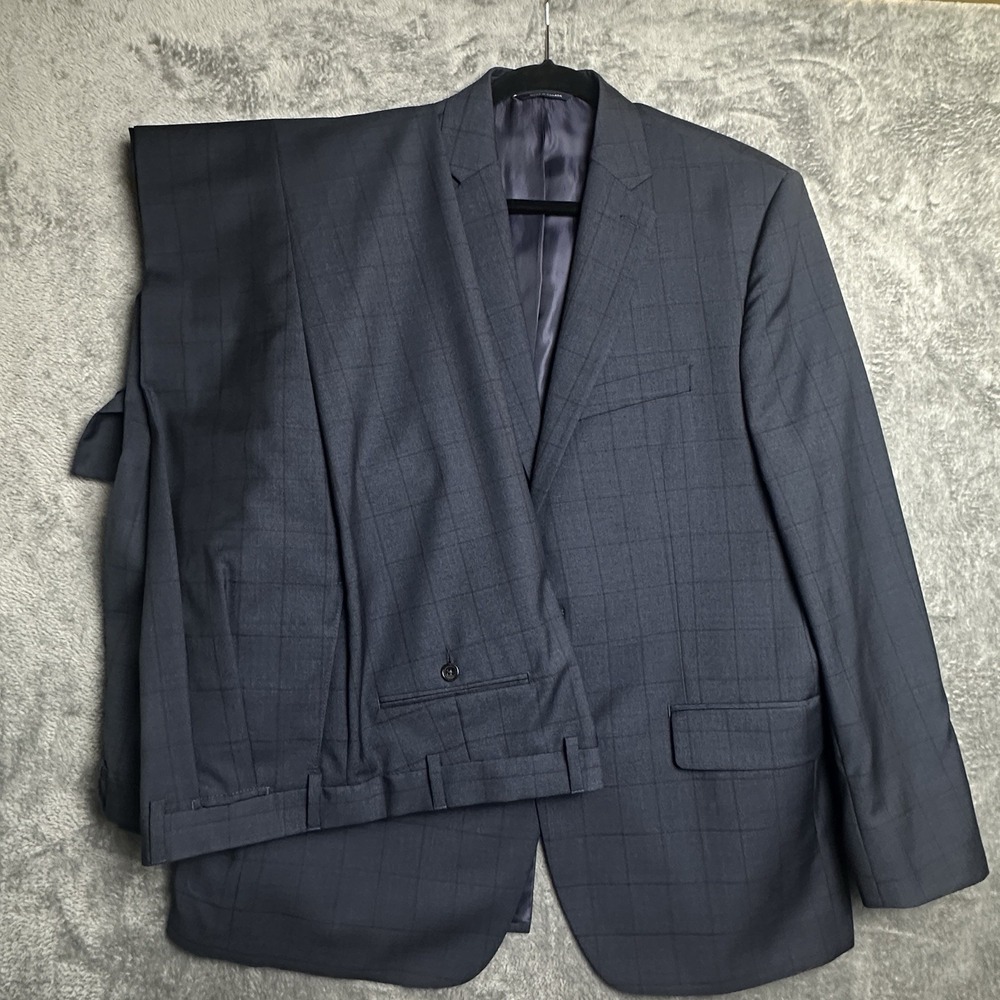 Ralph Lauren Suit Men's Size 42R  Windowpane Blue 100% Wool Blazer Pants EUC